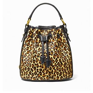 New Michael Kors Monogramme Small Leopard Print Calf Hair Bucket Bag